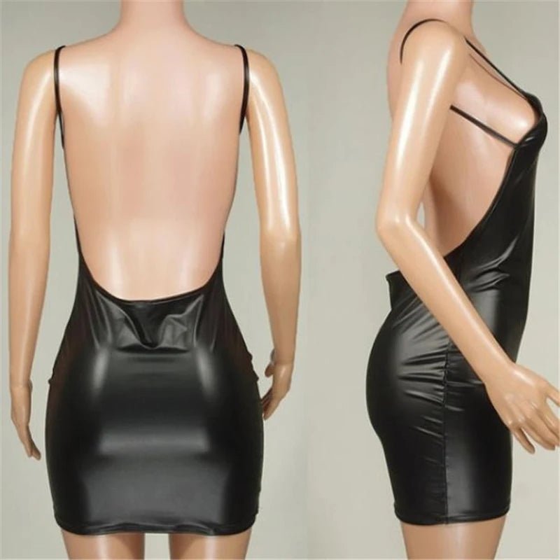 backless faux leather dressAzizaK