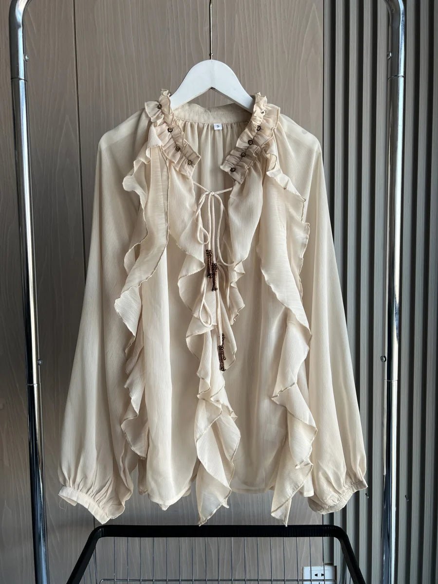 Beaded Lace Ruffle BlouseAzizaK