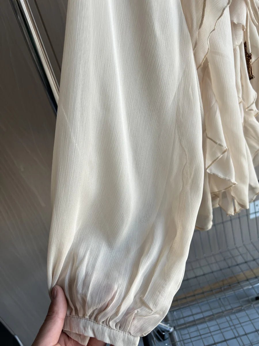 Beaded Lace Ruffle BlouseAzizaK