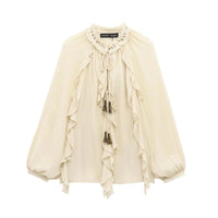 Beaded Lace Ruffle BlouseAzizaK