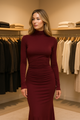 Elegant Solid Turtleneck Slim Dress