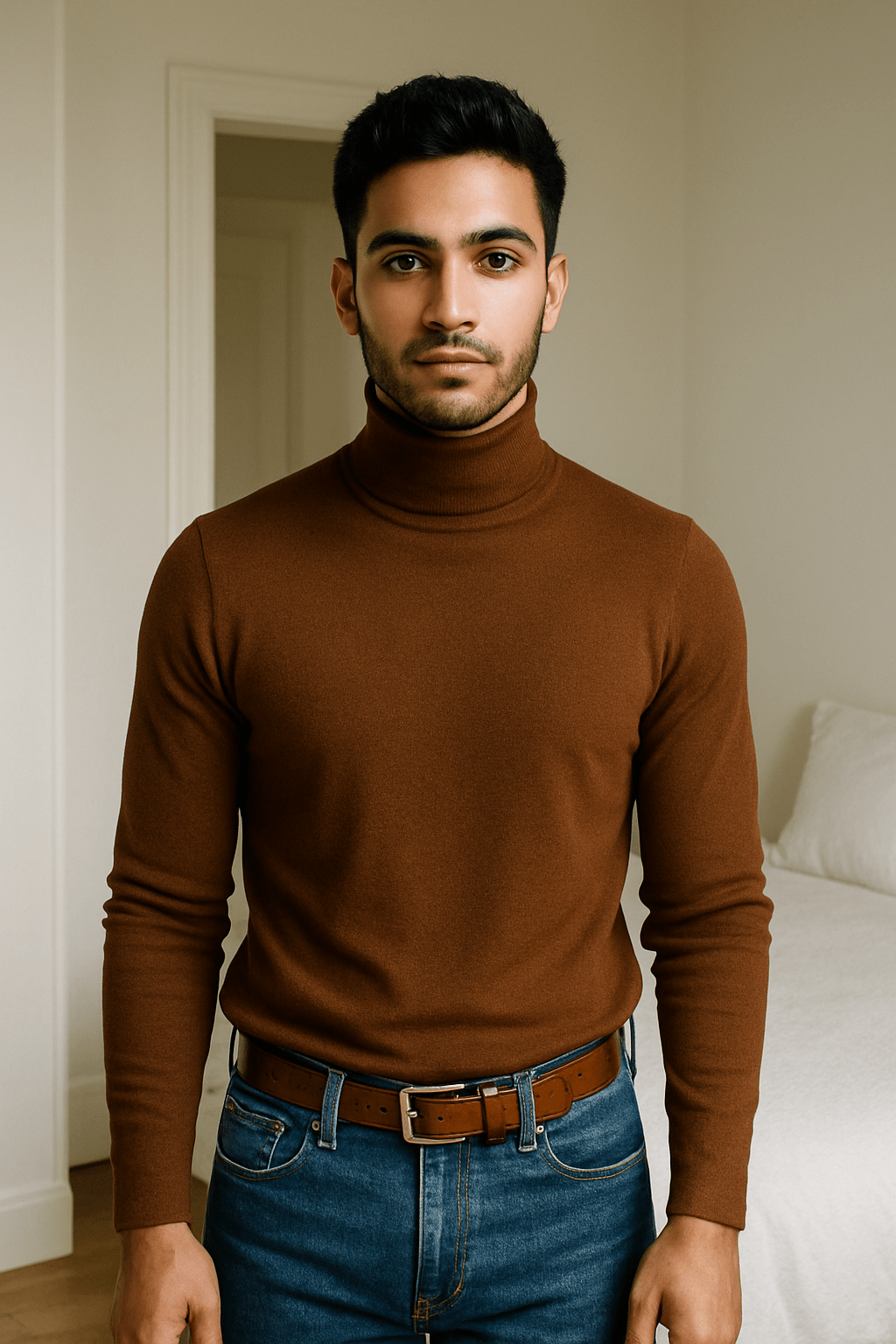 Black and white cotton knitted turtleneck sweatersAzizaK