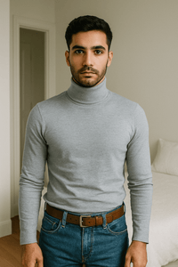 Black and white cotton knitted turtleneck sweatersAzizaK