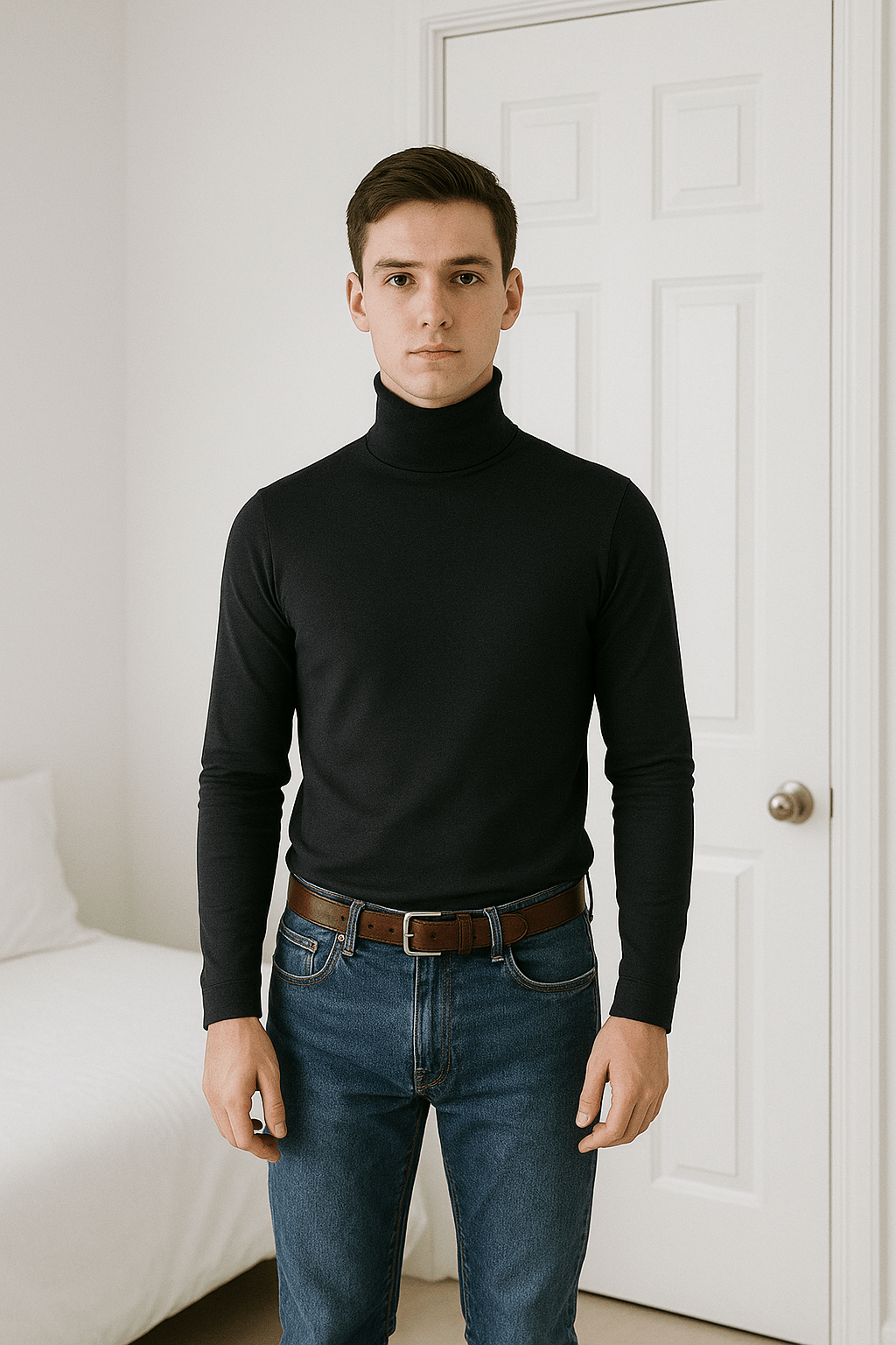 Black and white cotton knitted turtleneck sweatersAzizaK