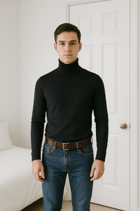 Black and white cotton knitted turtleneck sweatersAzizaK