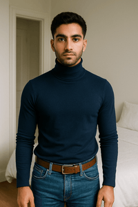 Black and white cotton knitted turtleneck sweatersAzizaK