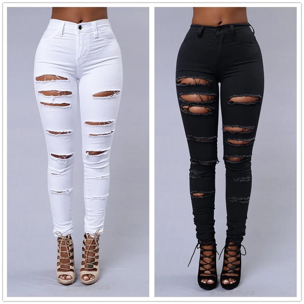 black and white ripped elastic jeansAzizaK