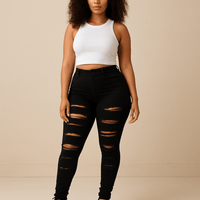 black and white ripped elastic jeansAzizaK
