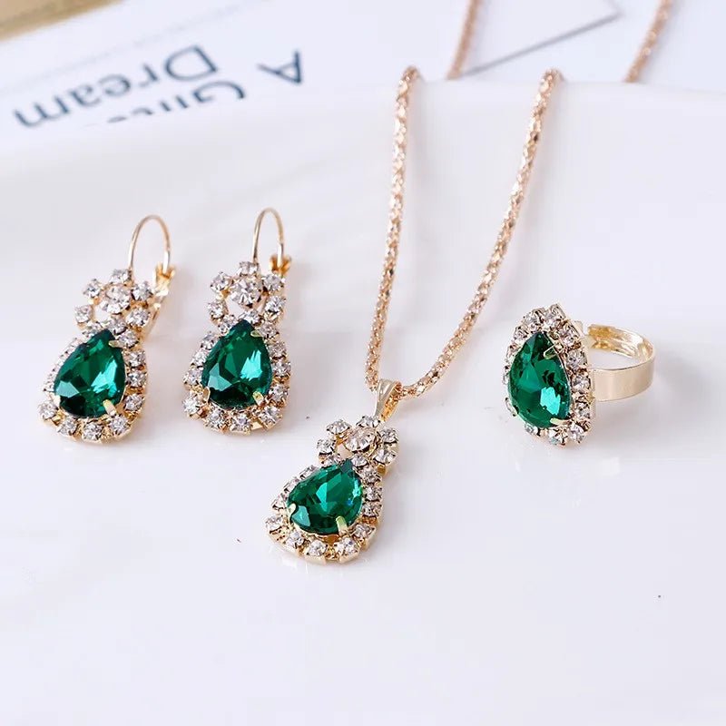 Blue Cyrstal Ring Necklace Earrings Set Wedding Jewelry Sets For Brides Pendant Earrings For Girls Women African Jewelry SetsAzizaK