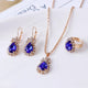 Blue Cyrstal Ring Necklace Earrings Set Wedding Jewelry Sets For Brides Pendant Earrings For Girls Women African Jewelry SetsAzizaK