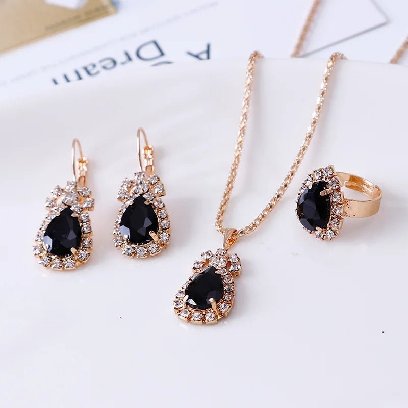 Blue Cyrstal Ring Necklace Earrings Set Wedding Jewelry Sets For Brides Pendant Earrings For Girls Women African Jewelry SetsAzizaK