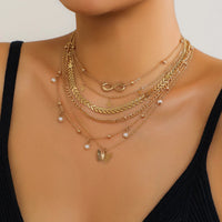 Boho Infinite Symbol Leaf Butterfly Pendant Necklace Set of 6 for Women Vintage Ethnic Imitation Pearl Thin Chain Party JewelryAzizaK