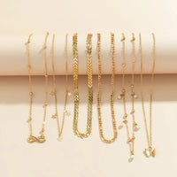 Boho Infinite Symbol Leaf Butterfly Pendant Necklace Set of 6 for Women Vintage Ethnic Imitation Pearl Thin Chain Party JewelryAzizaK