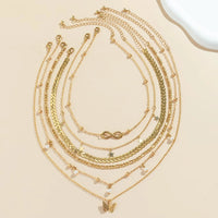 Boho Infinite Symbol Leaf Butterfly Pendant Necklace Set of 6 for Women Vintage Ethnic Imitation Pearl Thin Chain Party JewelryAzizaK
