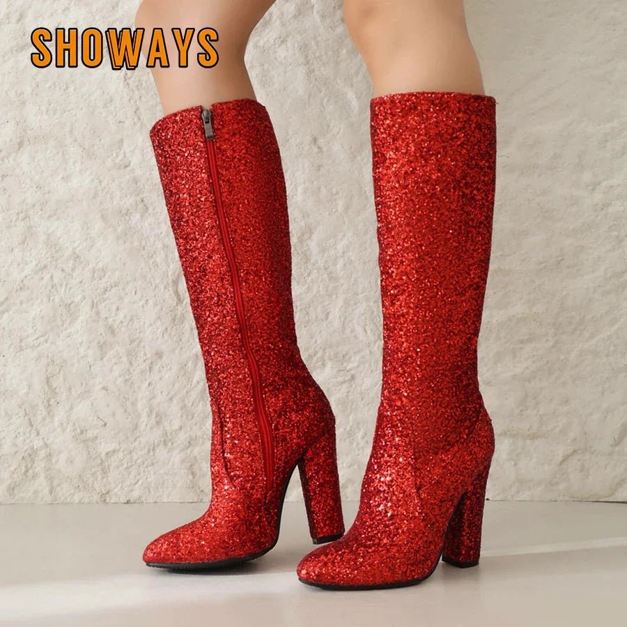 Boots Red Silver Gold Sequined ClothAzizaK