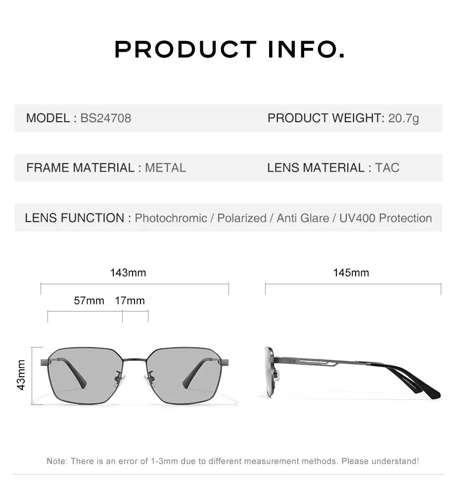 Brand Design Photochromic Sunglasses Square UV400 ProtectionAzizaK