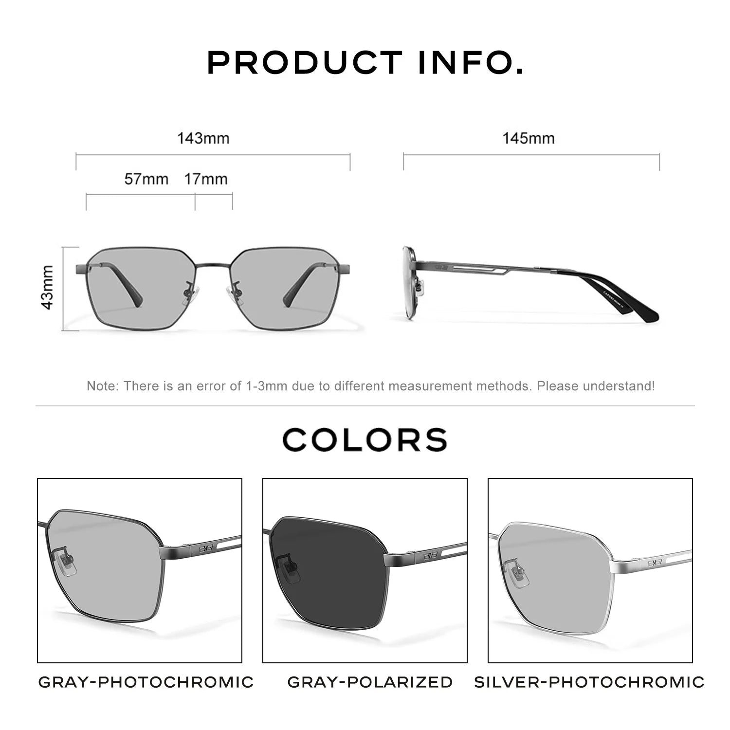 Brand Design Photochromic Sunglasses Square UV400 ProtectionAzizaK