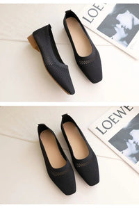 Breathable Knit Flats – Women’s Square Toe Slip - OnsAzizaK