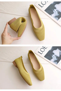 Breathable Knit Flats – Women’s Square Toe Slip - OnsAzizaK
