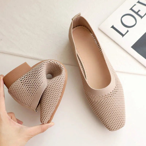 Breathable Knit Flats – Women’s Square Toe Slip - OnsAzizaK