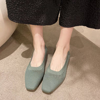 Breathable Knit Flats – Women’s Square Toe Slip - OnsAzizaK