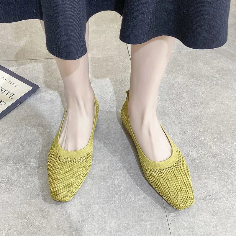 Breathable Knit Flats – Women’s Square Toe Slip - OnsAzizaK