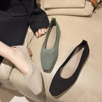 Breathable Knit Flats – Women’s Square Toe Slip - OnsAzizaK