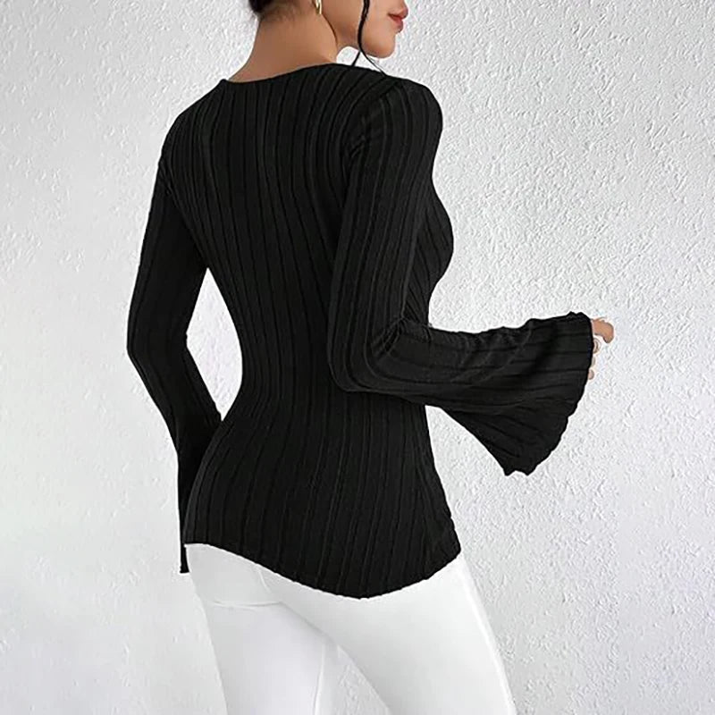 Buttoned Long Sleeve Solid Color KnittedAzizaK