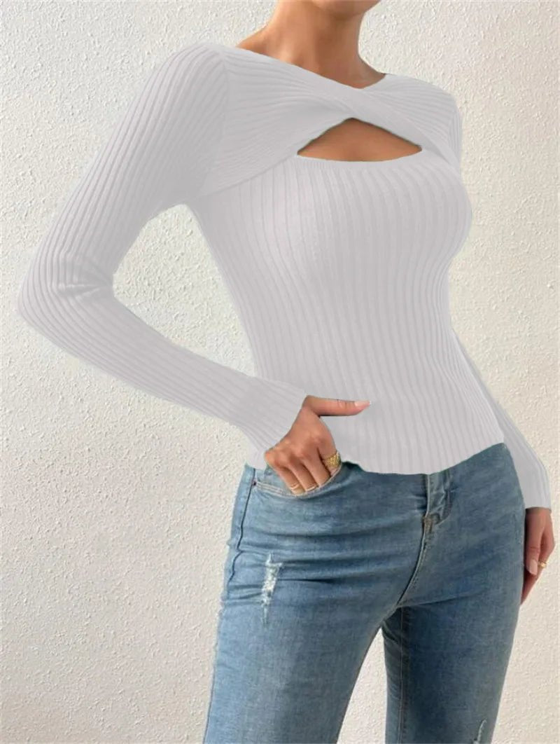 Casual Long Sleeve Irregular Round Neck T-shirtAzizaK