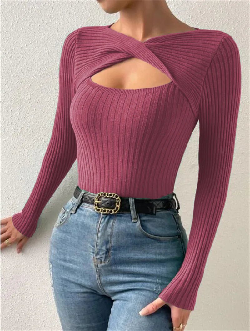 Casual Long Sleeve Irregular Round Neck T-shirtAzizaK