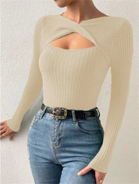 Casual Long Sleeve Irregular Round Neck T-shirtAzizaK