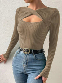 Casual Long Sleeve Irregular Round Neck T-shirtAzizaK