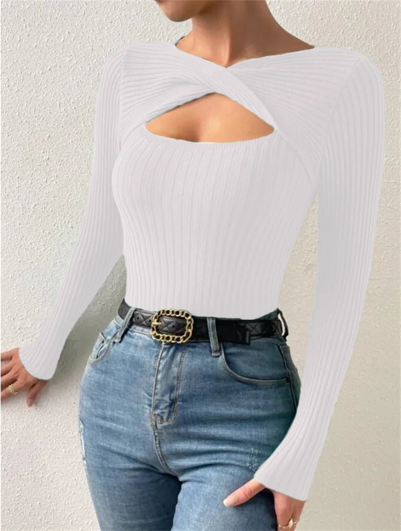 Casual Long Sleeve Irregular Round Neck T-shirtAzizaK