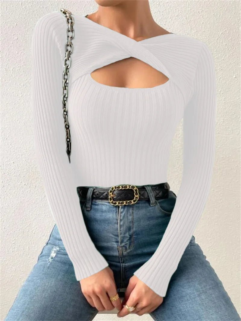 Casual Long Sleeve Irregular Round Neck T-shirtAzizaK