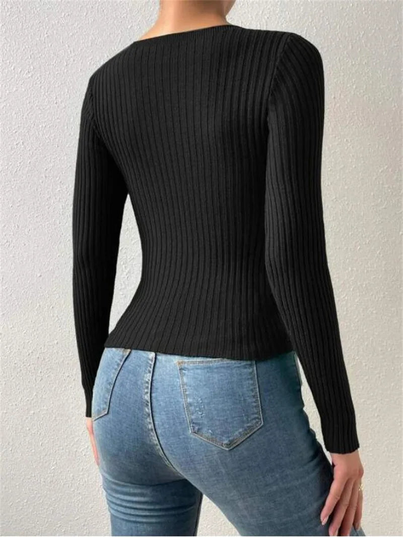 Casual Long Sleeve Irregular Round Neck T-shirtAzizaK