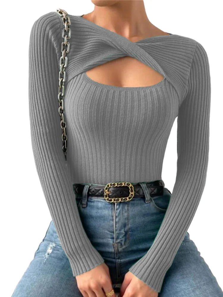 Casual Long Sleeve Irregular Round Neck T-shirtAzizaK