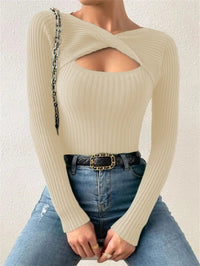 Casual Long Sleeve Irregular Round Neck T-shirtAzizaK