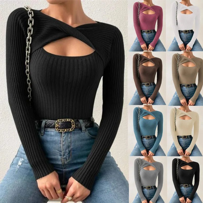 Casual Long Sleeve Irregular Round Neck T-shirtAzizaK