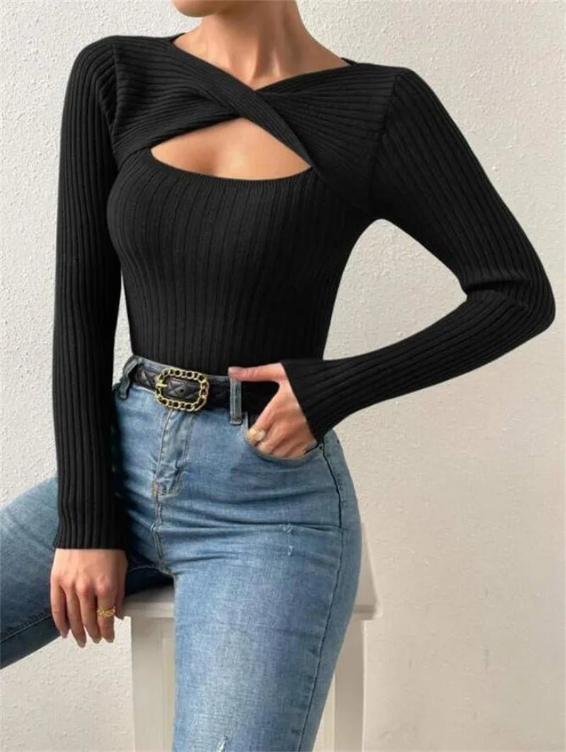 Casual Long Sleeve Irregular Round Neck T-shirtAzizaK