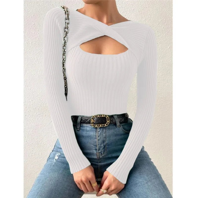 Casual Long Sleeve Irregular Round Neck T-shirtAzizaK