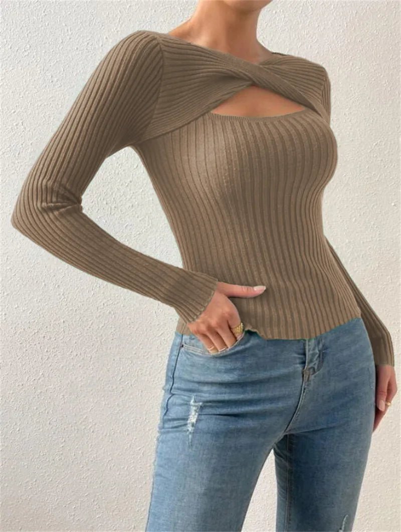 Casual Long Sleeve Irregular Round Neck T-shirtAzizaK