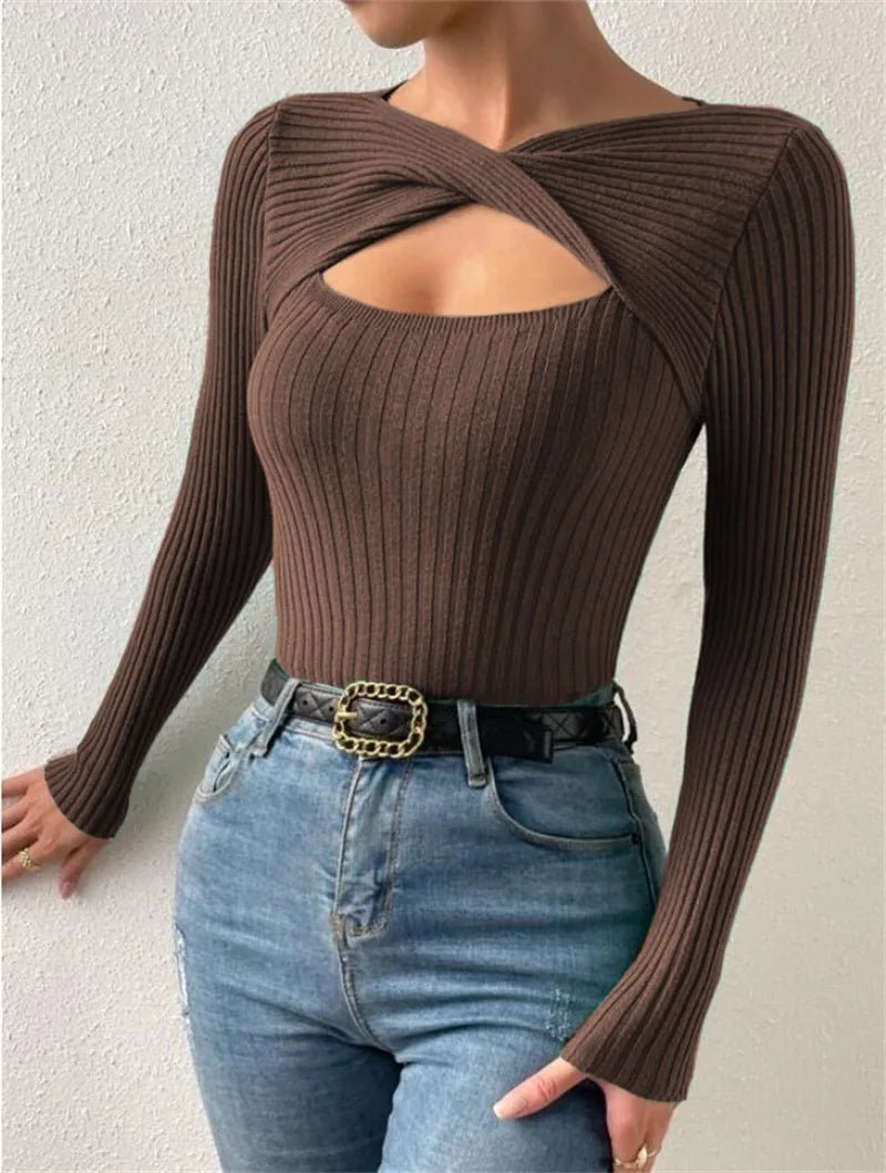 Casual Long Sleeve Irregular Round Neck T-shirtAzizaK