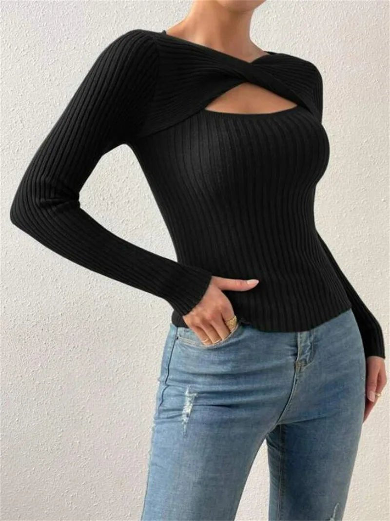 Casual Long Sleeve Irregular Round Neck T-shirtAzizaK