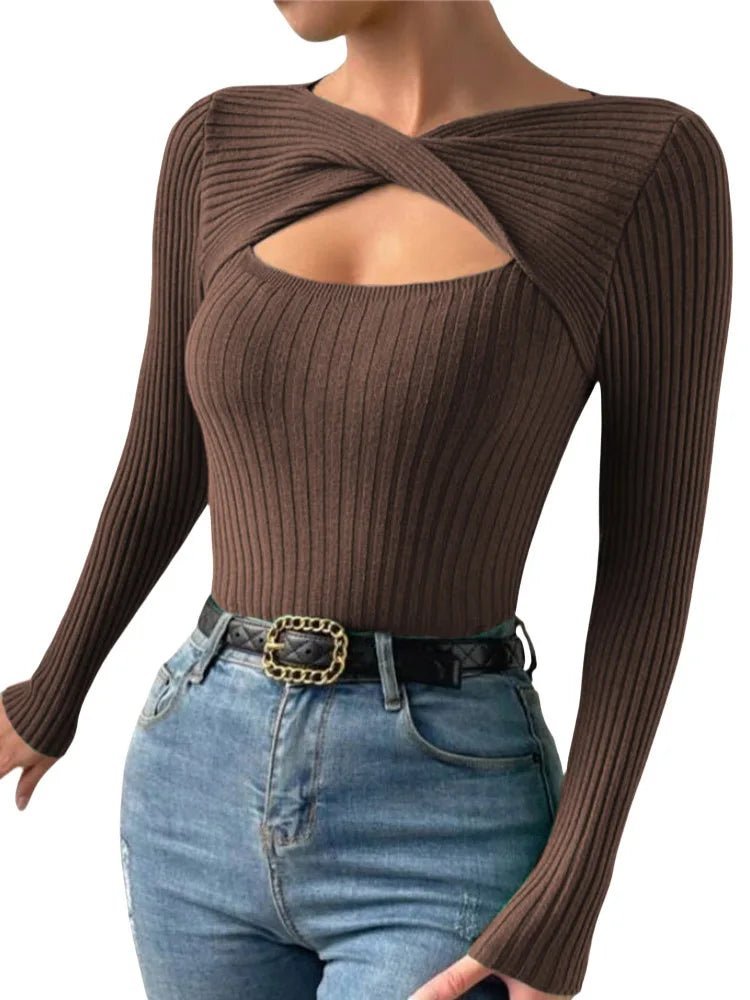 Casual Long Sleeve Irregular Round Neck T-shirtAzizaK