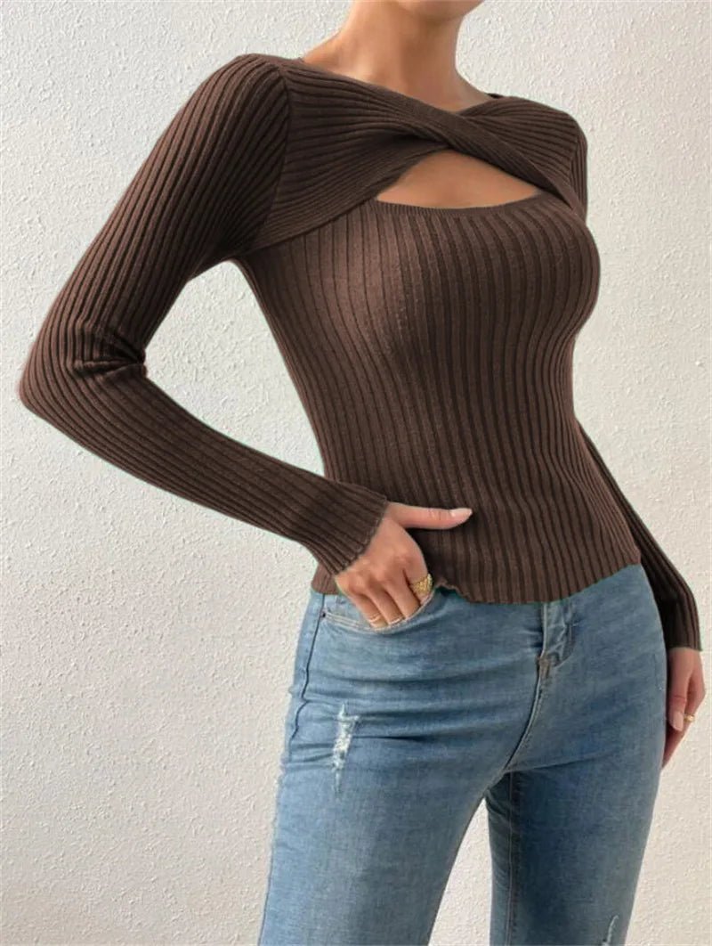 Casual Long Sleeve Irregular Round Neck T-shirtAzizaK