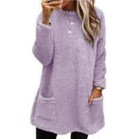 Casual Plush Hoodie Split Hem Long Warm TopAzizaK