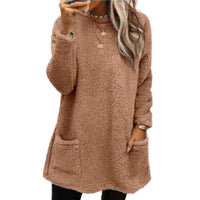 Casual Plush Hoodie Split Hem Long Warm TopAzizaK