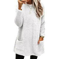 Casual Plush Hoodie Split Hem Long Warm TopAzizaK