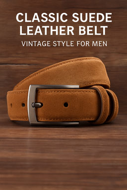 Suede Leather Belt – Genuine Cowhide with Classic Silver Buckle