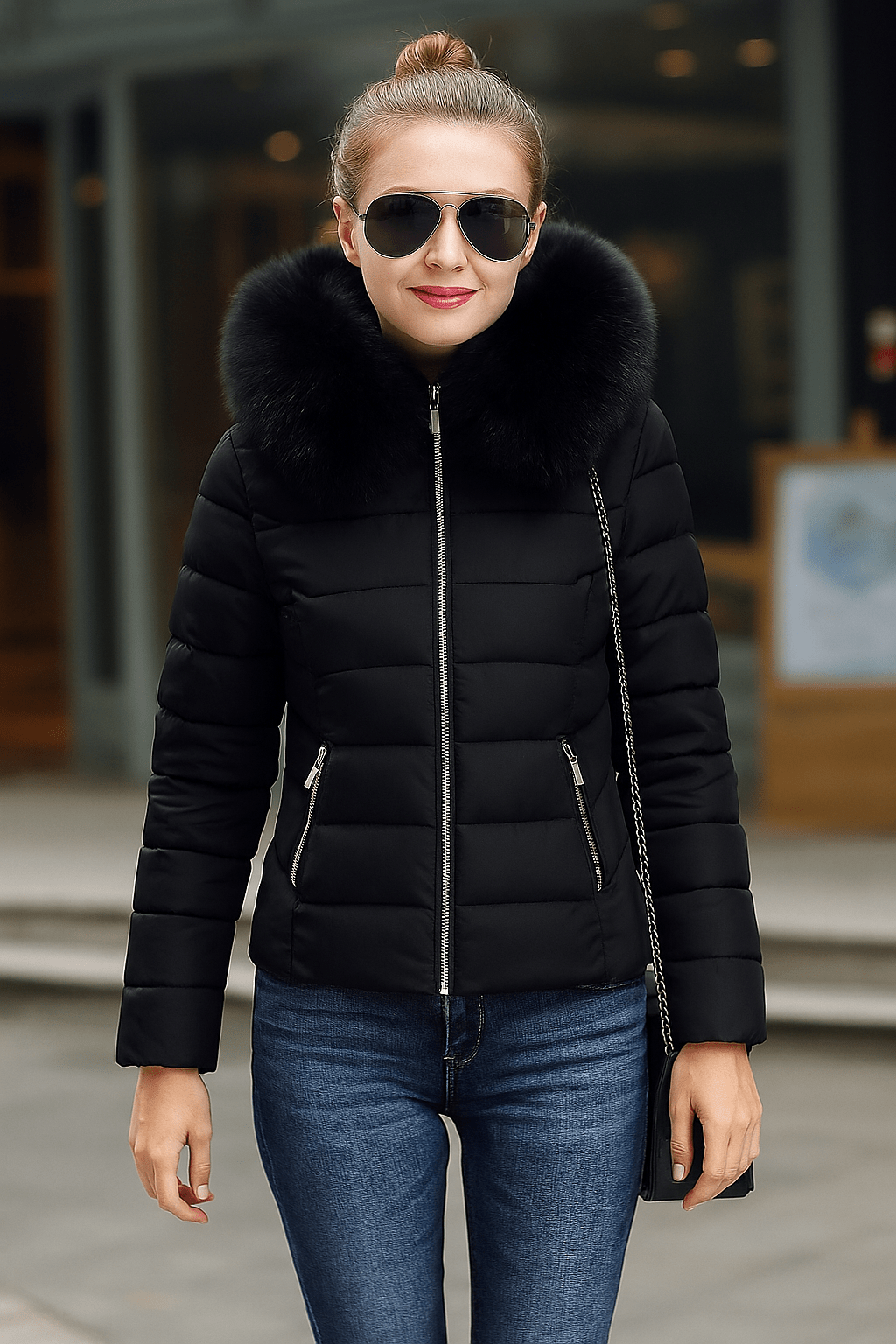 coat with artificial raccoon fur collarAzizaK
